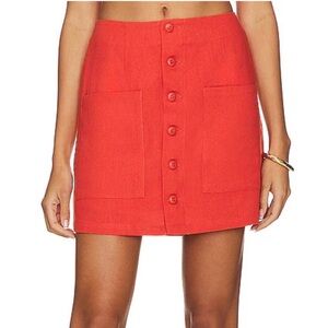 ROLLA'S Francoise Linen Button‎ Mini Skirt in Blood Orange